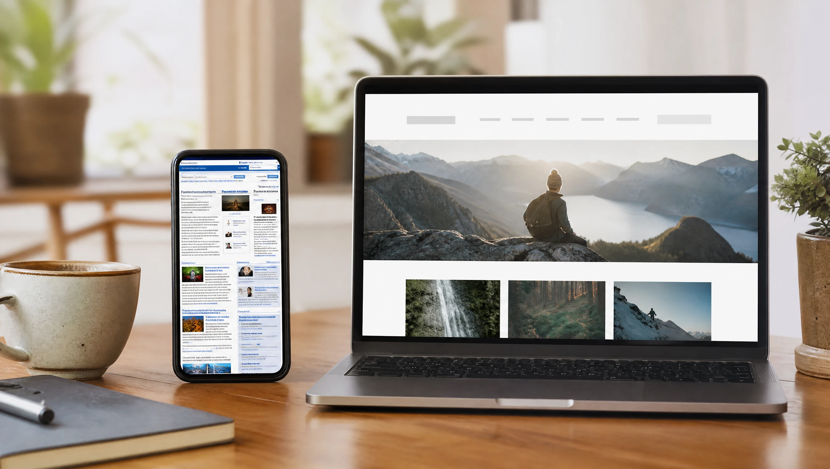 Perbandingan website versi lama dan versi baru yang lebih moden pada telefon dan laptop