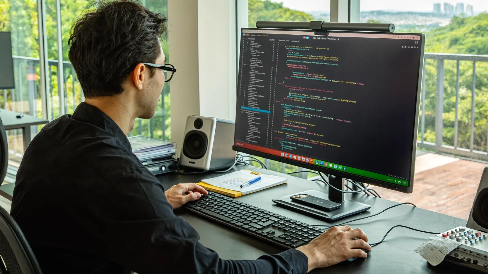 Malaysian developer writing C# code for a Windows desktop application